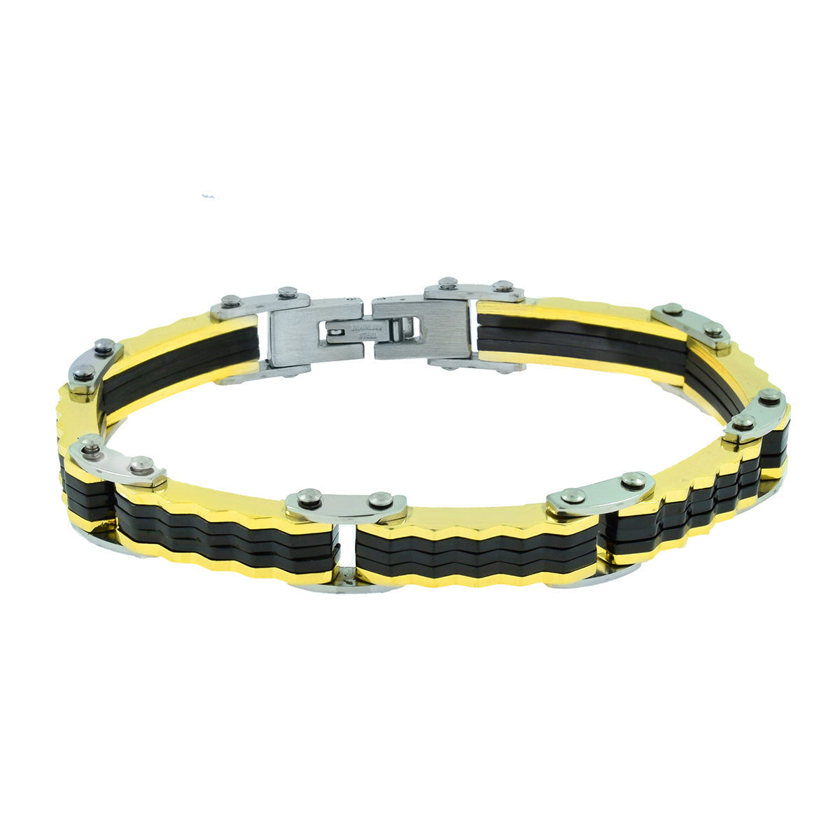 Geometric Designer 18K Gold Black Accent Stainless Steel Bracelet Bulk