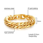 Italian 3D Curb Links 22K Gold Plated Stainless Steel Bracelet Bulk