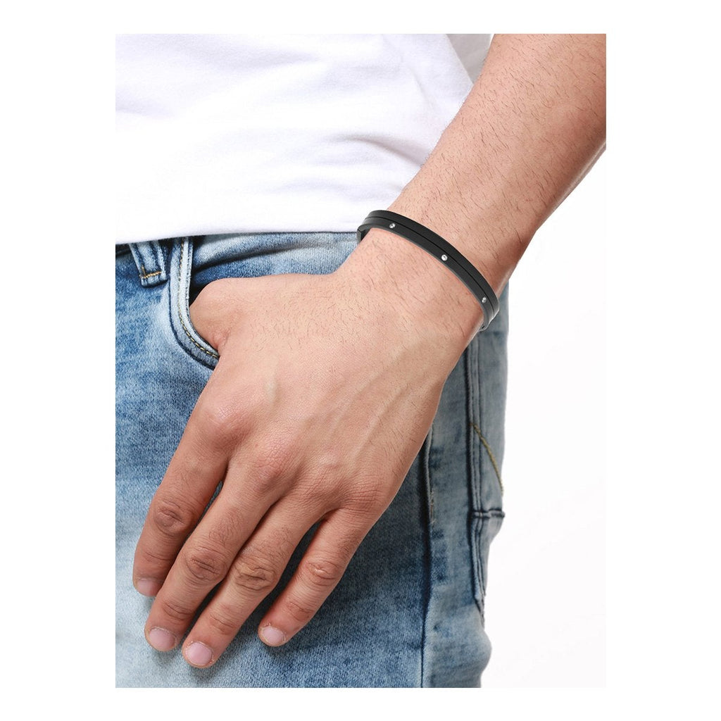 Stainless Steel Matte Black Cz American Diamond Kada Bracelet Men
