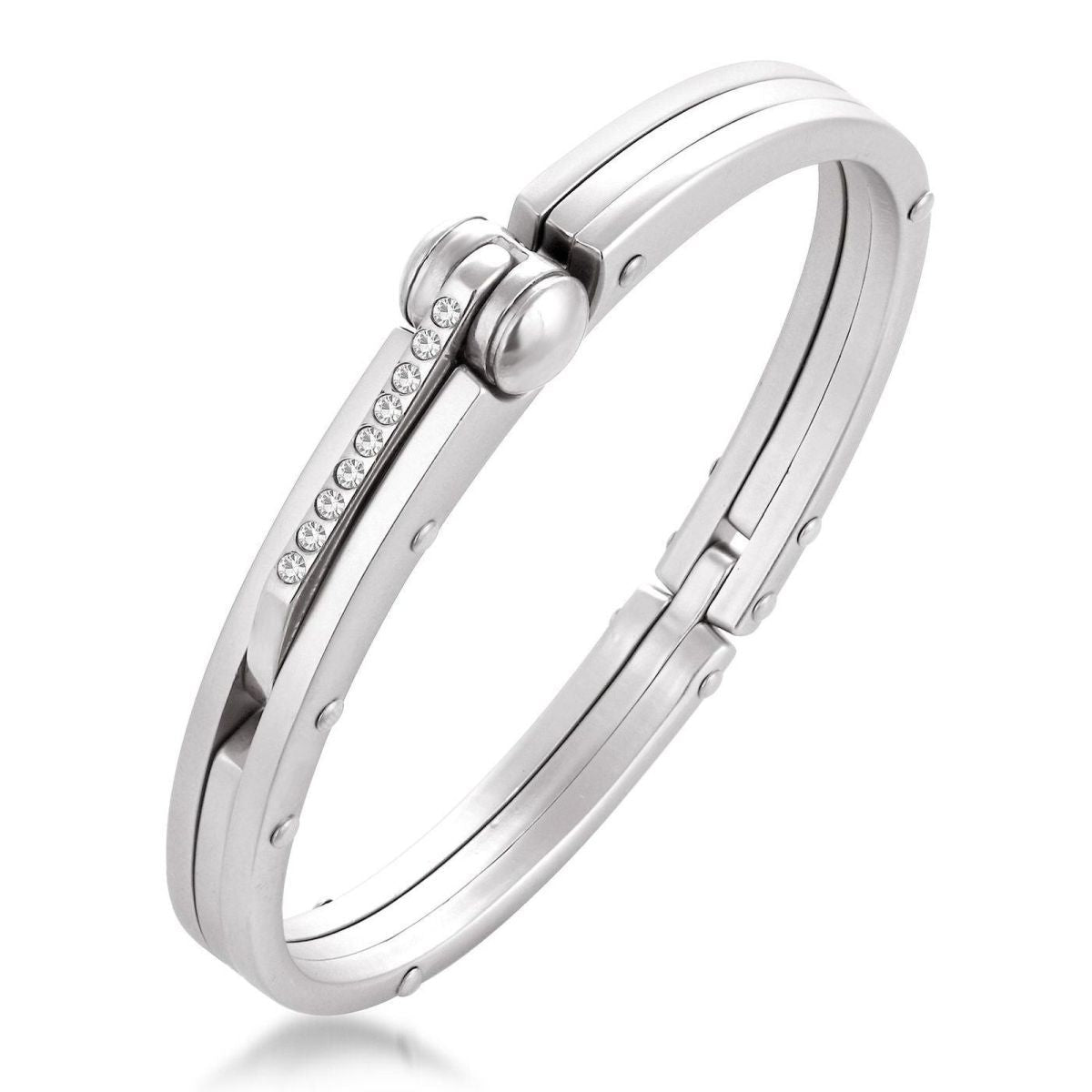 CZ Surgical Stainless Steel Oval Free Size Openable Kada Bracelet Bulk