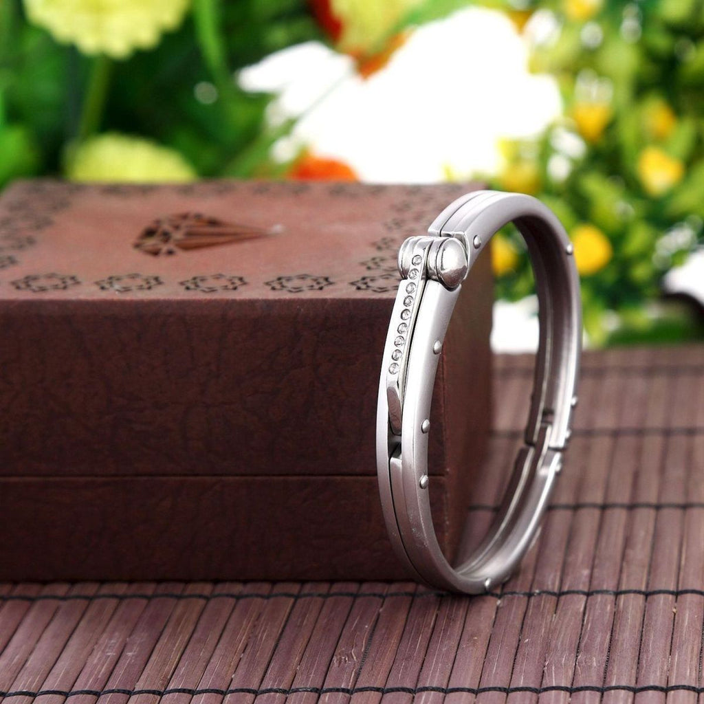 CZ Surgical Stainless Steel Oval Free Size Openable Kada Bracelet Bulk