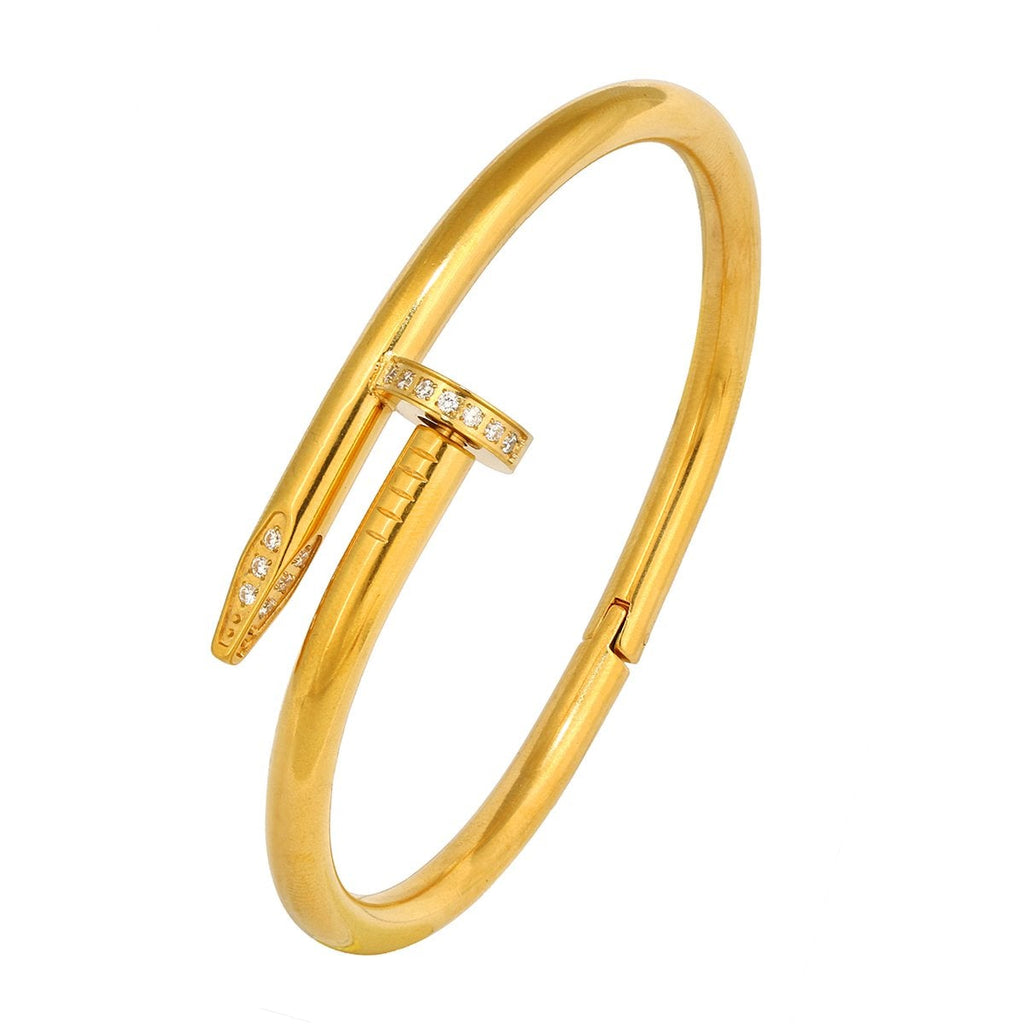  Gothic Cz Stainless Steel Gold Cuff Kada Bangle Bracelet Men