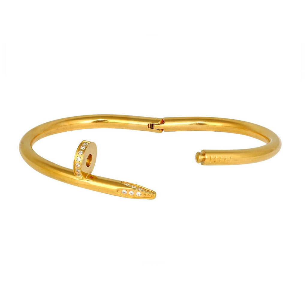  Gothic Cz Stainless Steel Gold Cuff Kada Bangle Bracelet Men