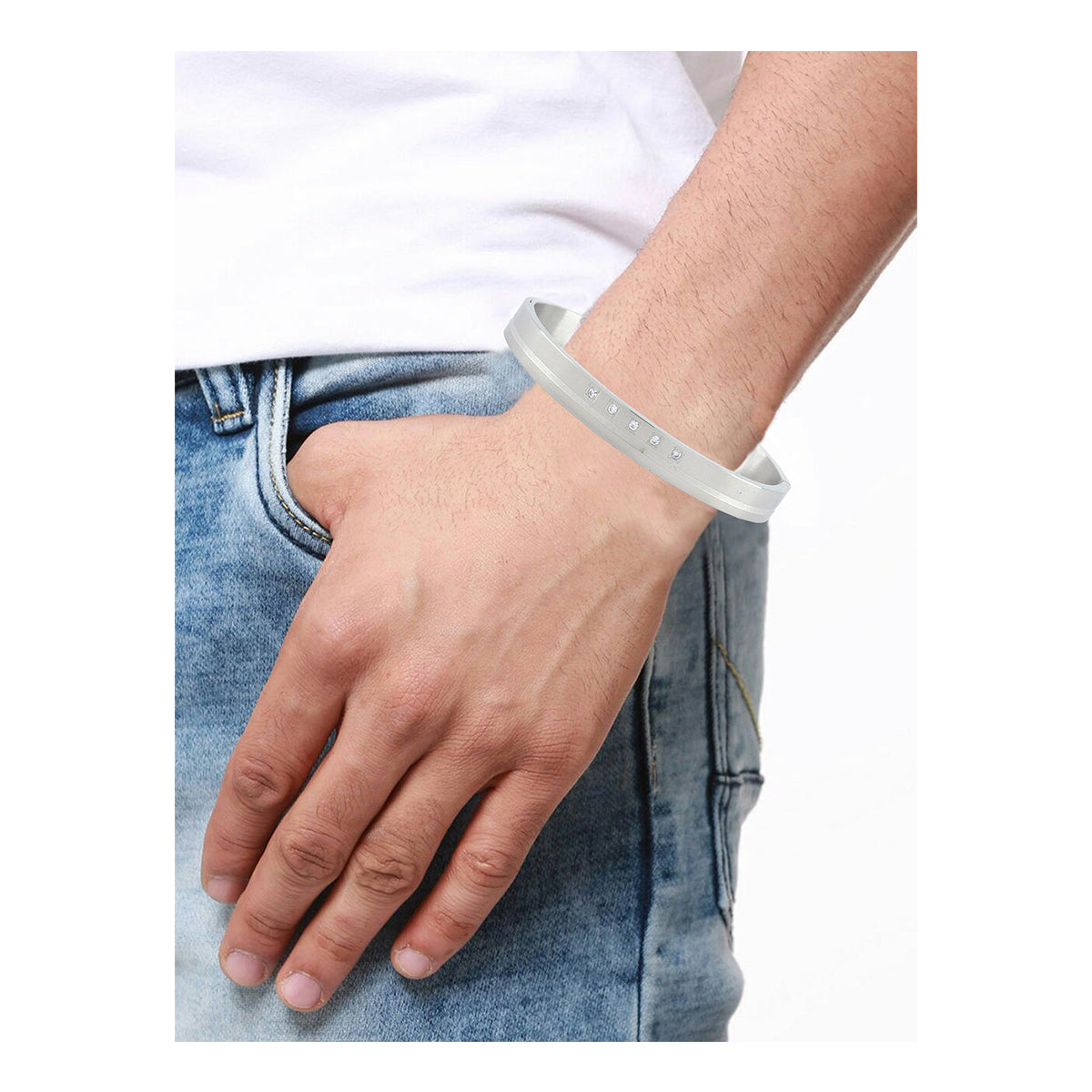 Classic American Diamond Stainless Steel Kada Bangle Bracelet Men