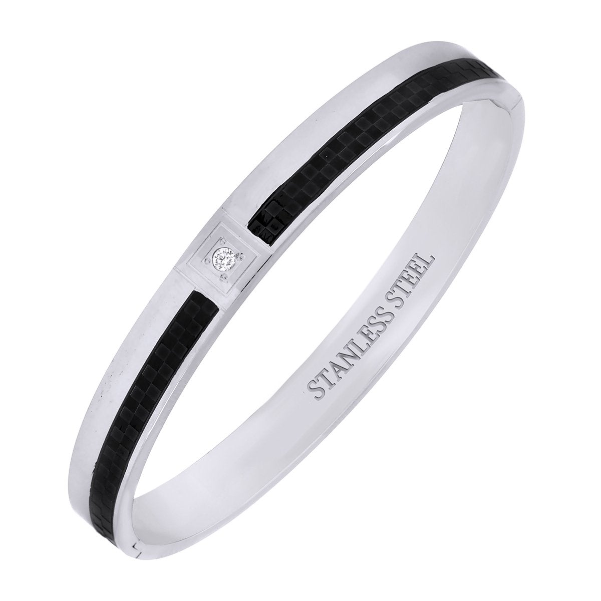 Stainless Steel Black Silver Openable CZ Kada Bangle Bracelet Men Bulk Main image
