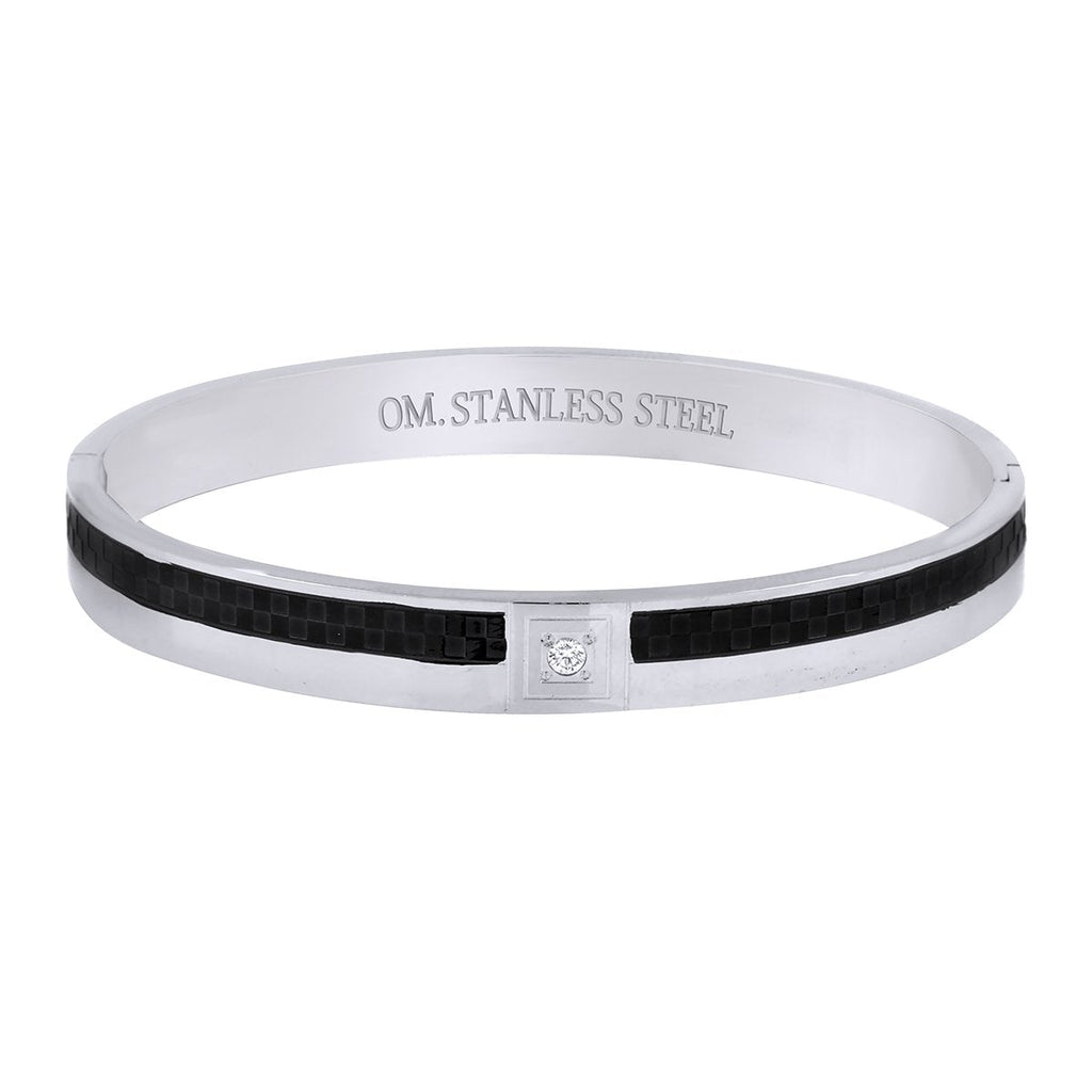 Stainless Steel Black Silver Openable CZ Kada Bangle Bracelet Men Bulk