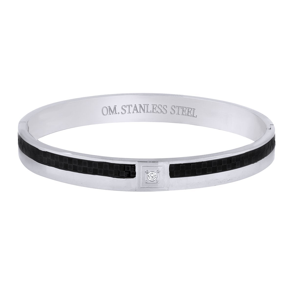 Stainless Steel Black Silver Openable CZ Kada Bangle Bracelet Men Bulk