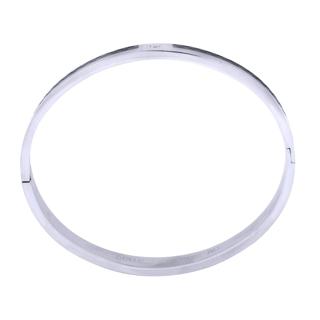 Stainless Steel Black Silver Openable CZ Kada Bangle Bracelet Men Bulk