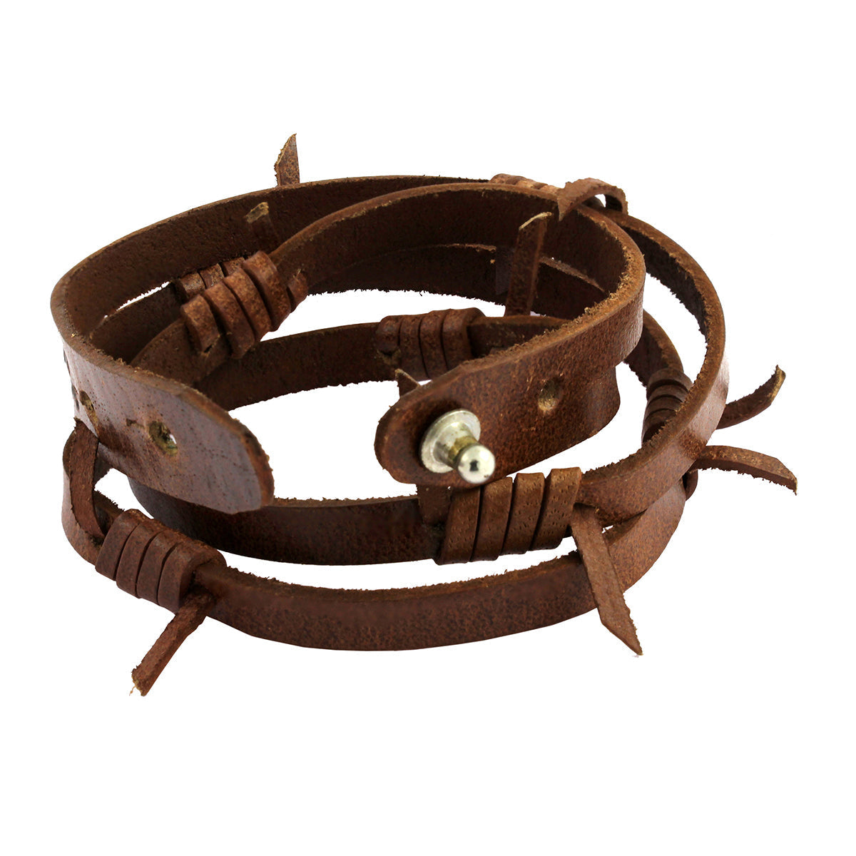 Handmade Tan Brown Leather Wrist Band Biker Bracelet For Men Bulk Secondary image