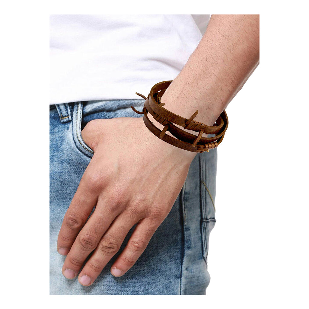 Handmade Tan Brown Leather Wrist Band Biker Bracelet For Men Bulk