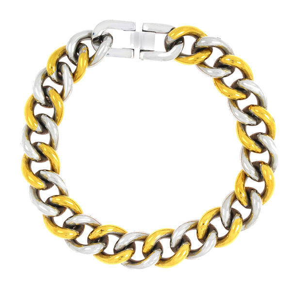 Curb 18K Gold Plated Two Tone Glossy Stainless Steel Bracelet Men Bulk Main image