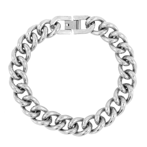 Curb Rhodium Plated Glossy Stainless Steel Bracelet For Men Bulk Main image