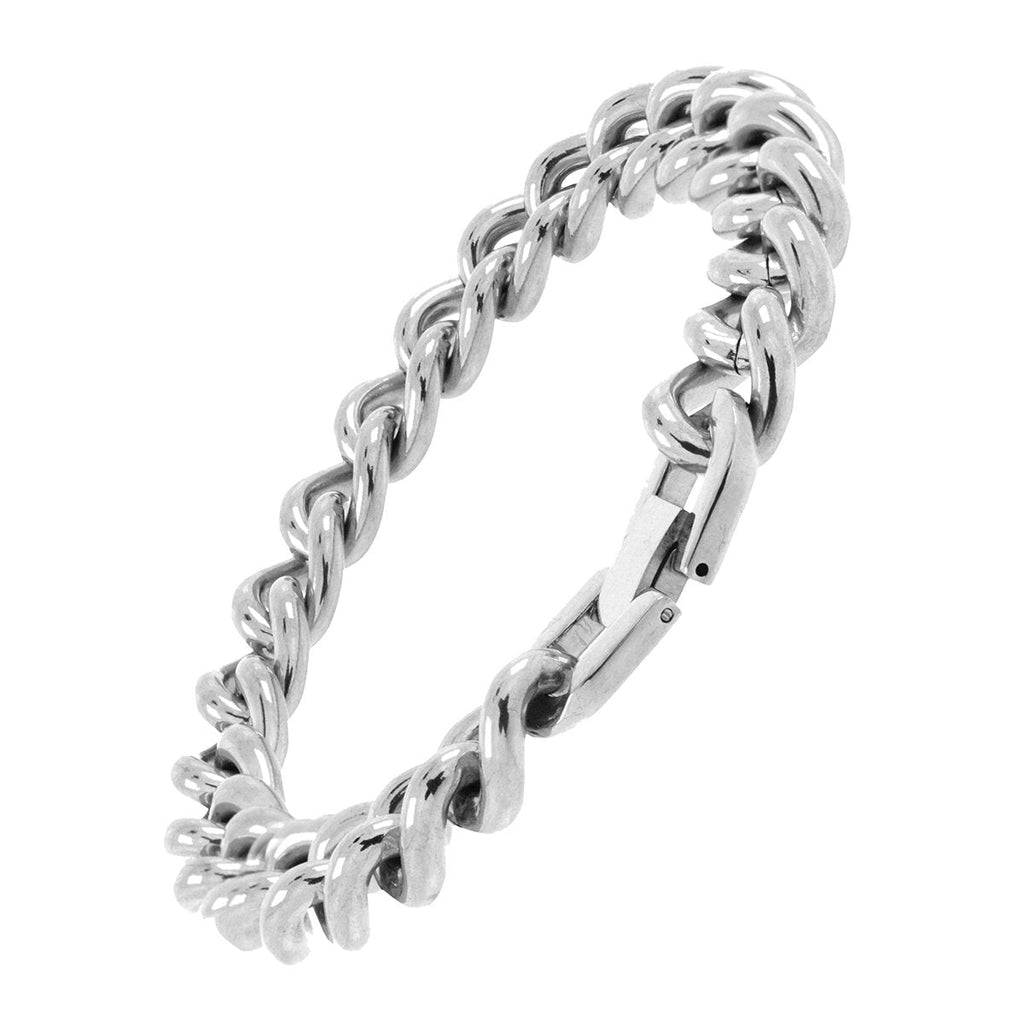 Curb Rhodium Plated Glossy Stainless Steel Bracelet For Men Bulk