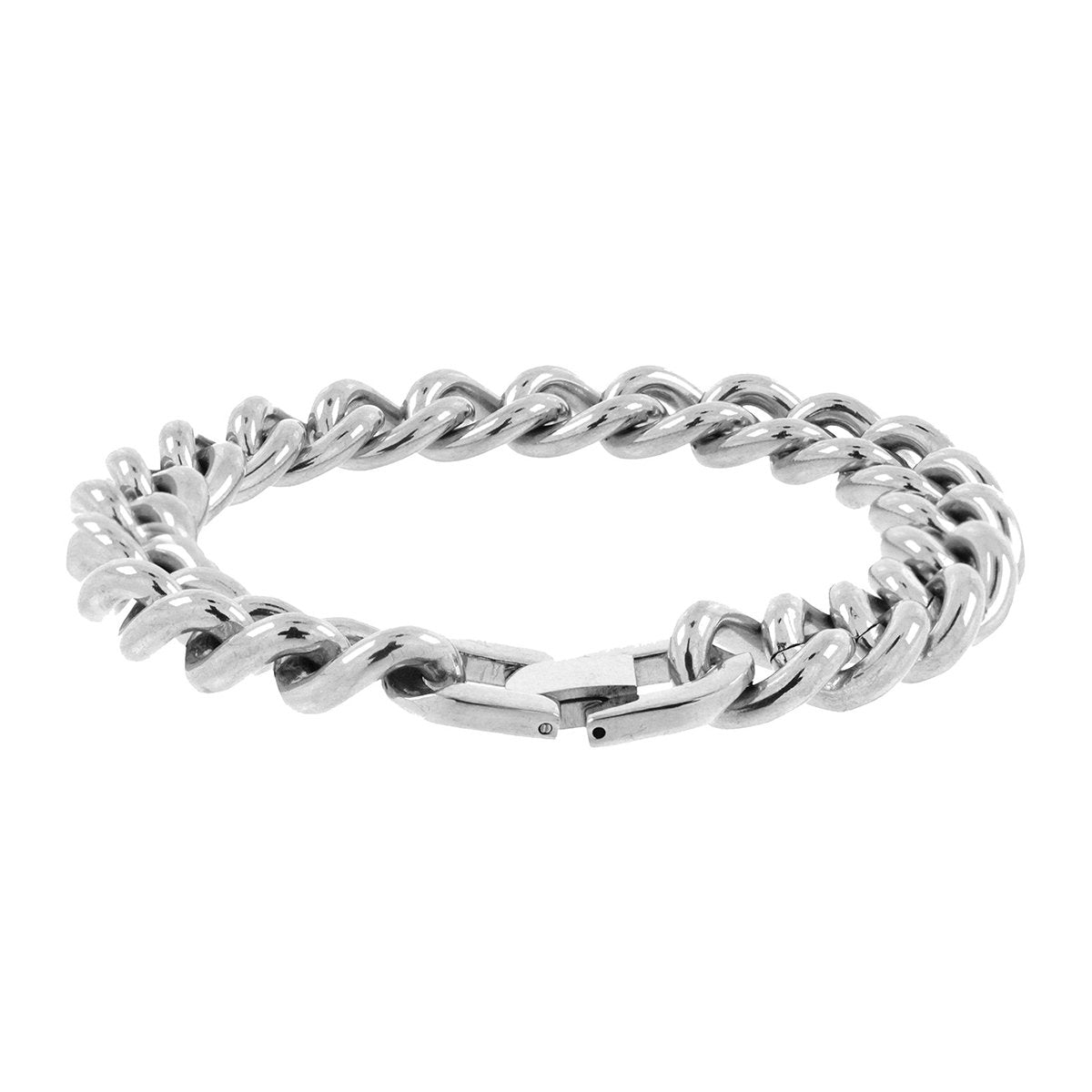 Curb Rhodium Plated Glossy Stainless Steel Bracelet For Men Bulk