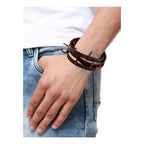 Handmade Drak Brown Leather Wrist Band Biker Bracelet For Men Bulk