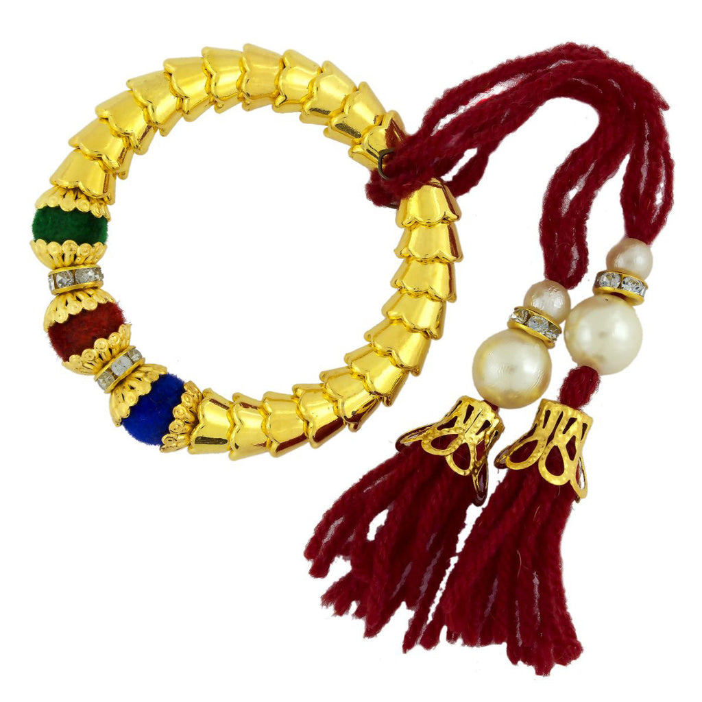Handcrafted Maroon Thread Gold Pearl CZ Stretchable Bracelet Bulk