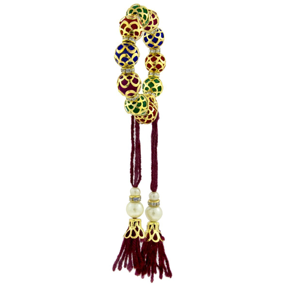 Handcrafted Maroon Thread Gold Pearl CZ Stretchable Bracelet Bulk Secondary image