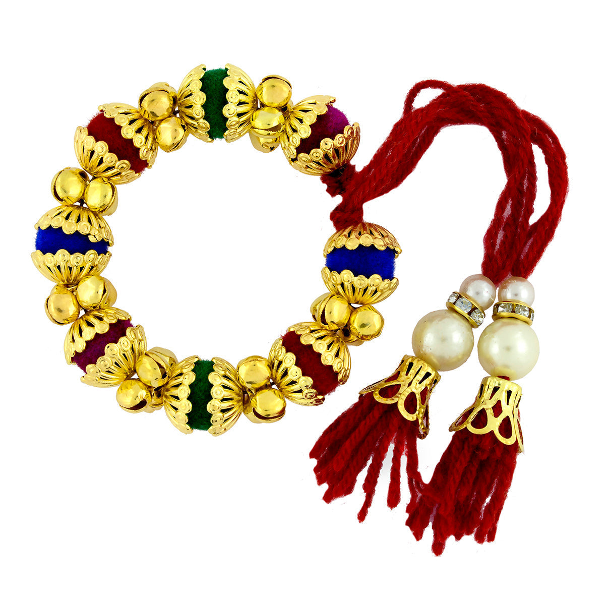 Handcrafted Red Thread Gold Pearl CZ Free Size Stretch Bracelet Bulk