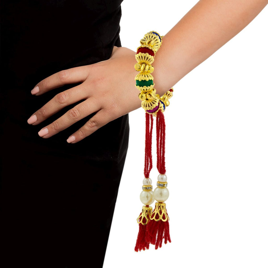 Handcrafted Red Thread Gold Pearl CZ Free Size Stretch Bracelet Bulk