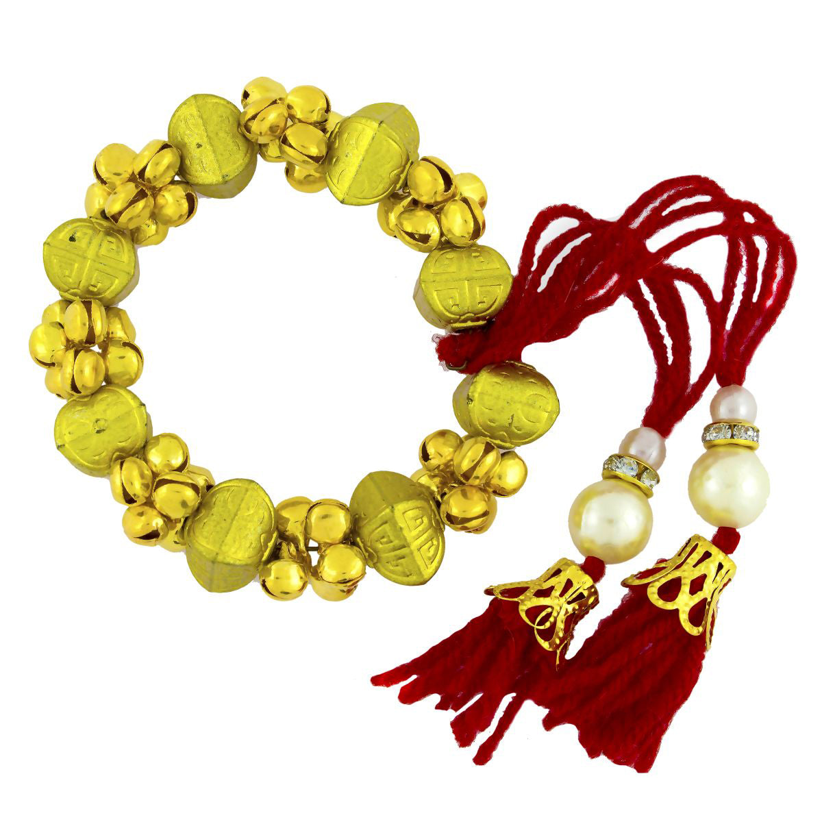 Handcrafted Red Thread Gold Beads Pearl CZ Stretch Bracelet Bulk Main image