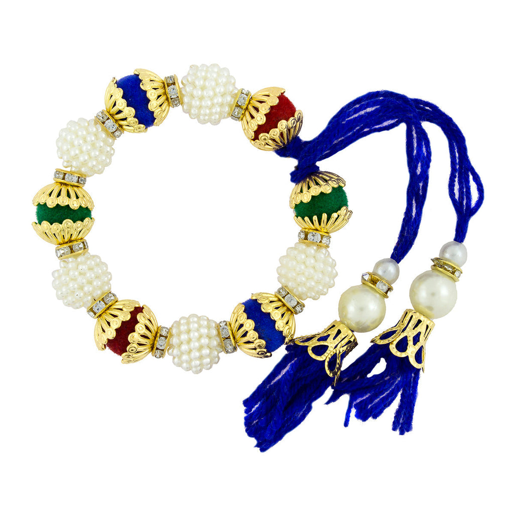 Handcrafted Blue Thread Gold Pearl CZ Stretchable Bracelet Bulk