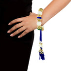 Handcrafted Blue Thread Gold Pearl CZ Stretchable Bracelet Bulk