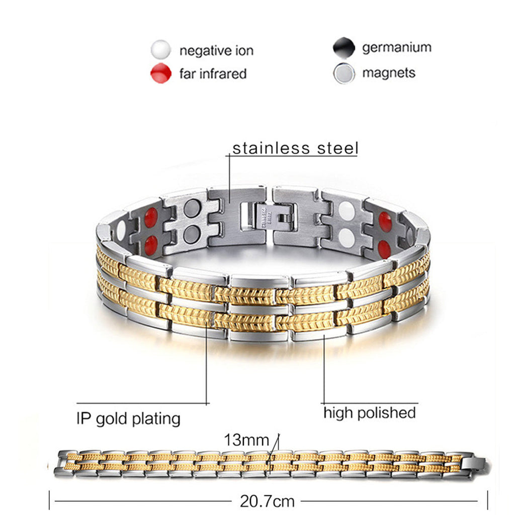 Italian Stainless Steel 18K Gold Rhodium Finish Magnetic Bracelet Bulk