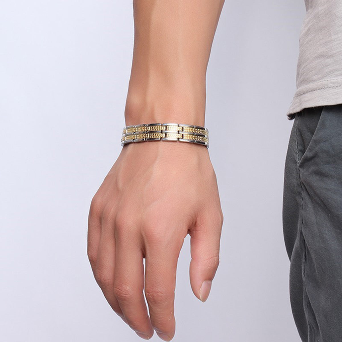 Italian Stainless Steel 18K Gold Rhodium Finish Magnetic Bracelet Bulk