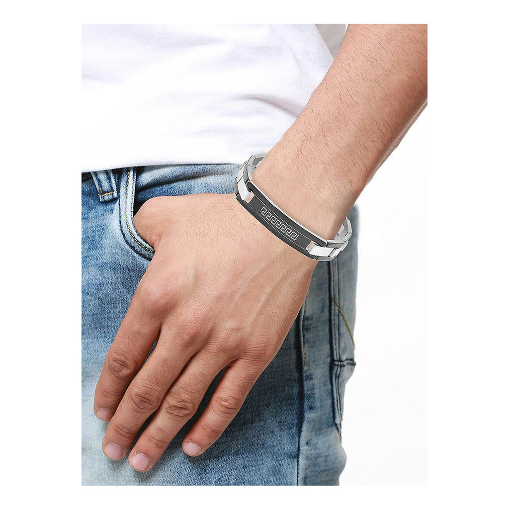 Italian Biker Id Stainless Steel Black Border Pt. Bracelet Boy Bulk