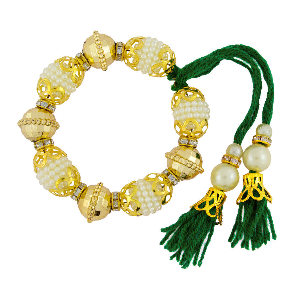 Handcrafted Green Thread Gold Pearl CZ Beads Stretch Bracelet Bulk