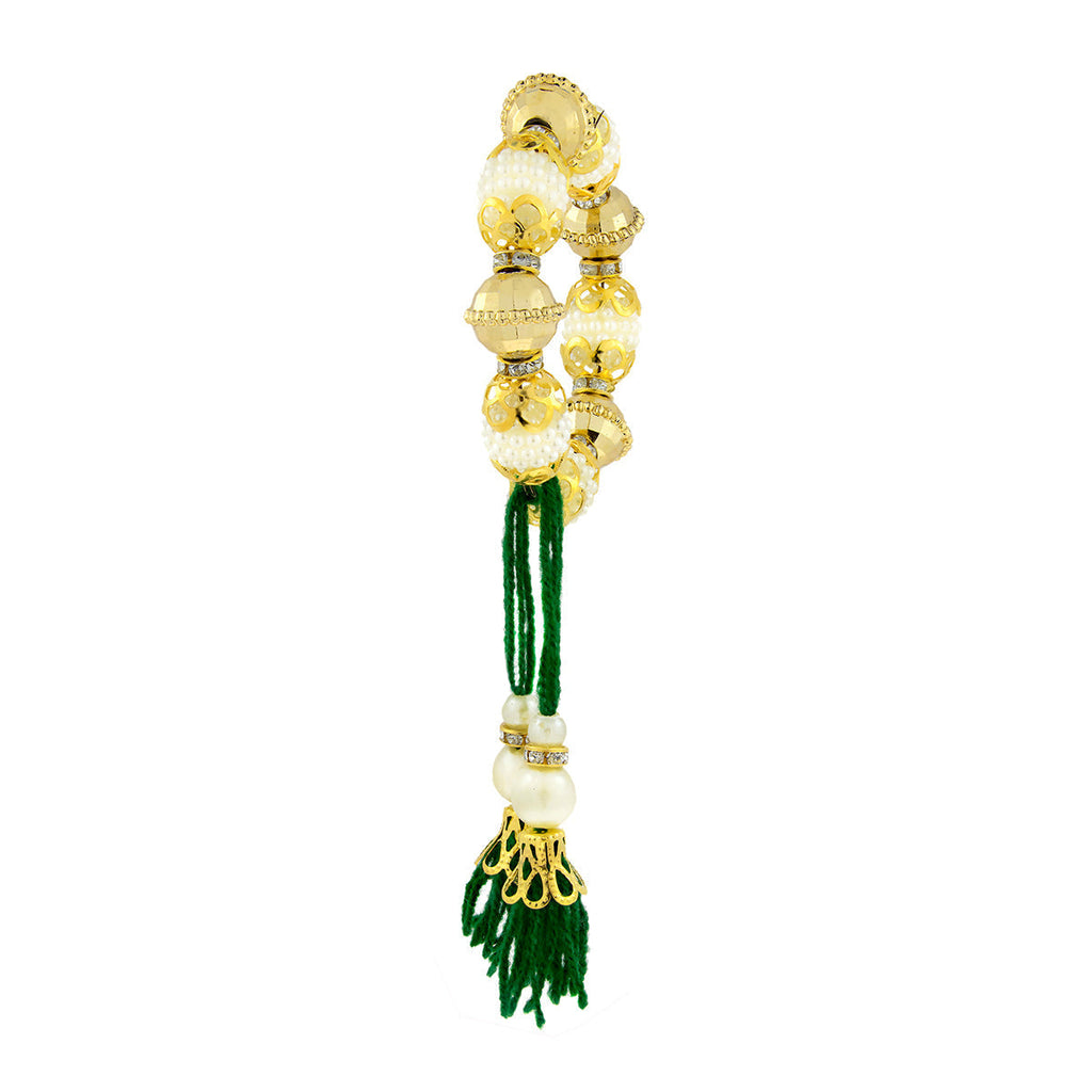 Handcrafted Green Thread Gold Pearl CZ Beads Stretch Bracelet Bulk