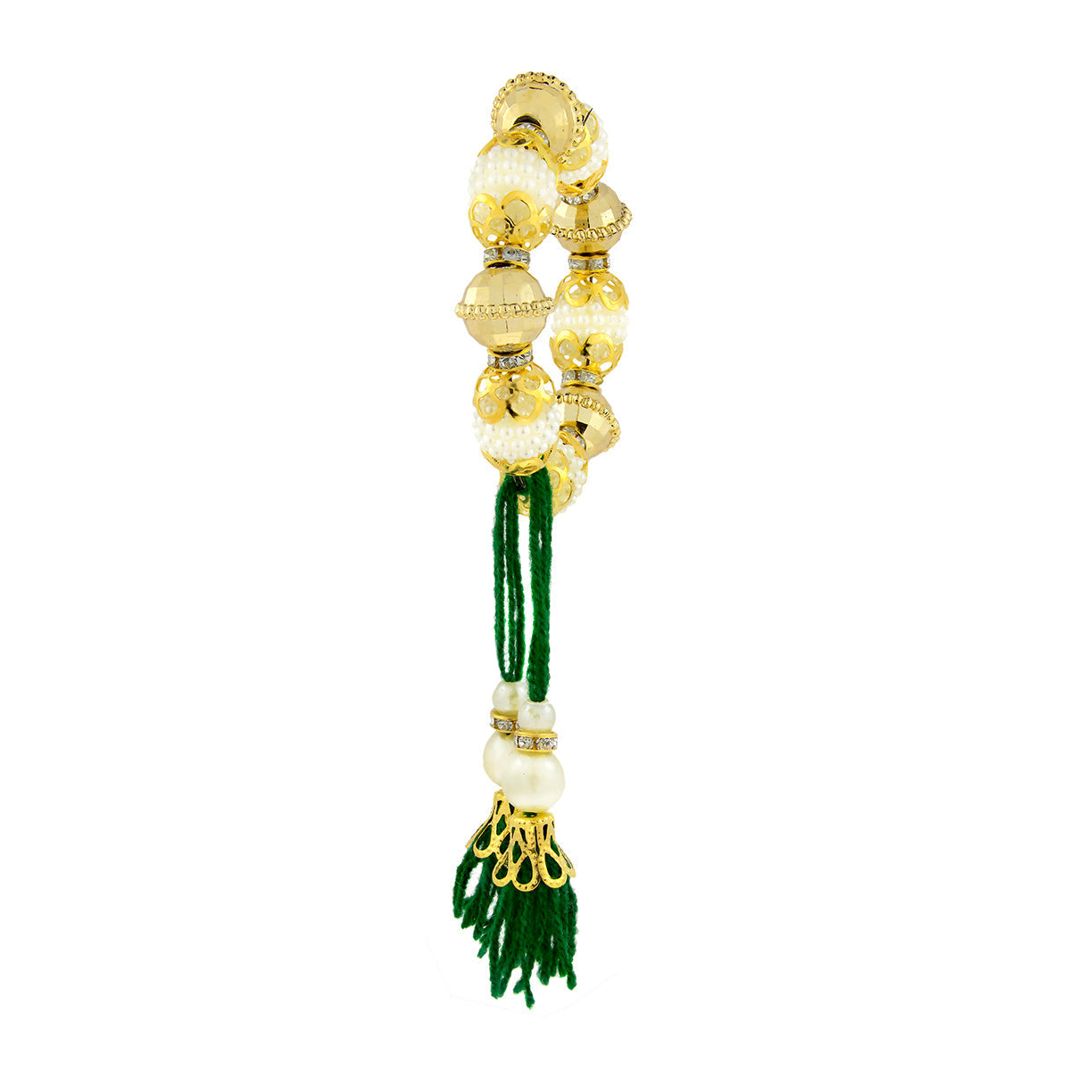 Handcrafted Green Thread Gold Pearl CZ Beads Stretch Bracelet Bulk