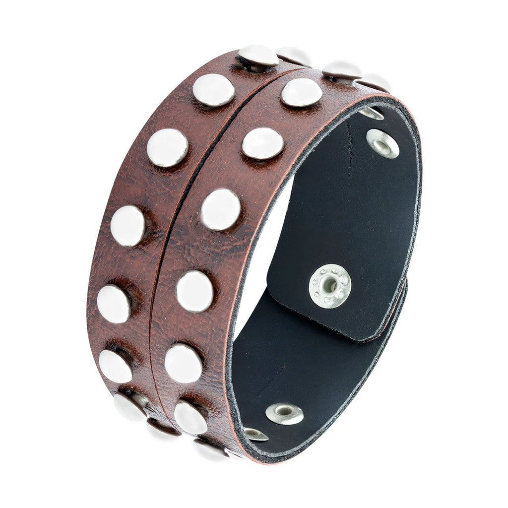 Funky Biker Brown Faux Leather Wrist Band Strap Bracelet For Men Bulk