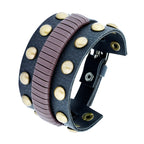 Funky Biker Black Brown Faux Leather Wrist Band Strap Bracelet Bulk