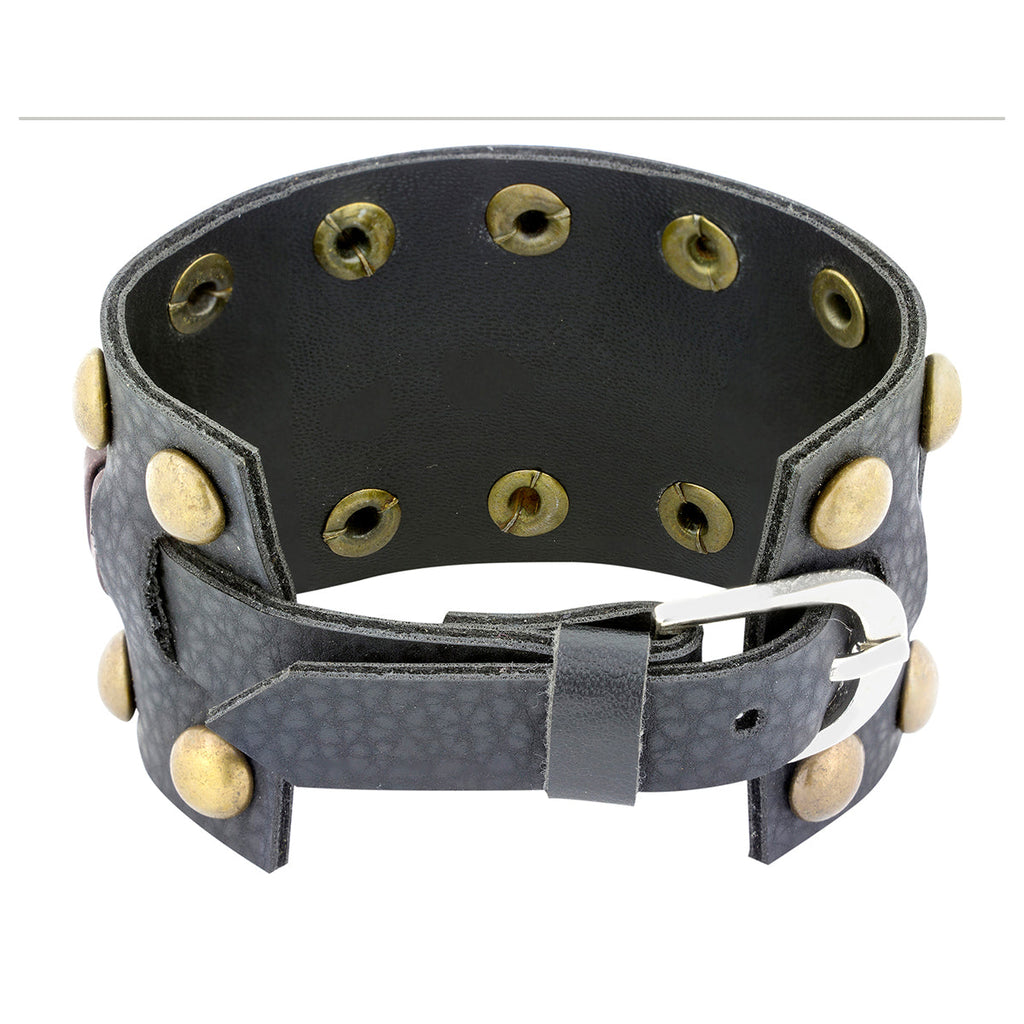 Funky Biker Black Brown Faux Leather Wrist Band Strap Bracelet Bulk