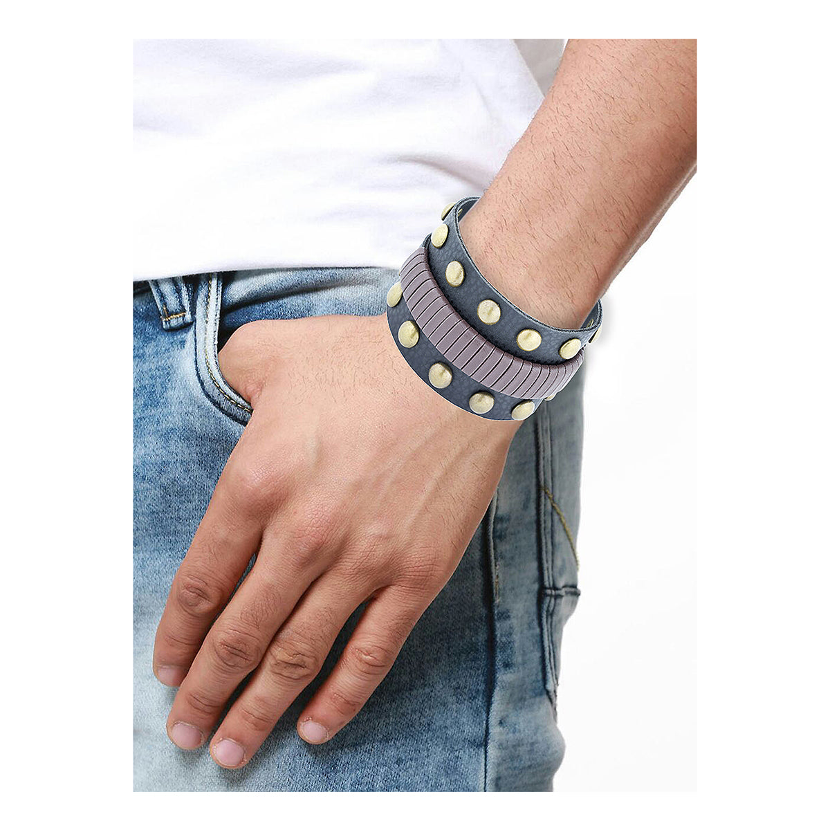 Funky Biker Black Brown Faux Leather Wrist Band Strap Bracelet Bulk