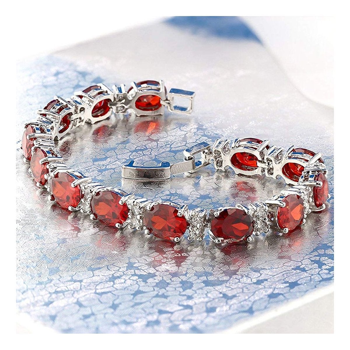 Tennis Ruby Red Cubic Zirconia American Diamond Bracelet Women Bulk