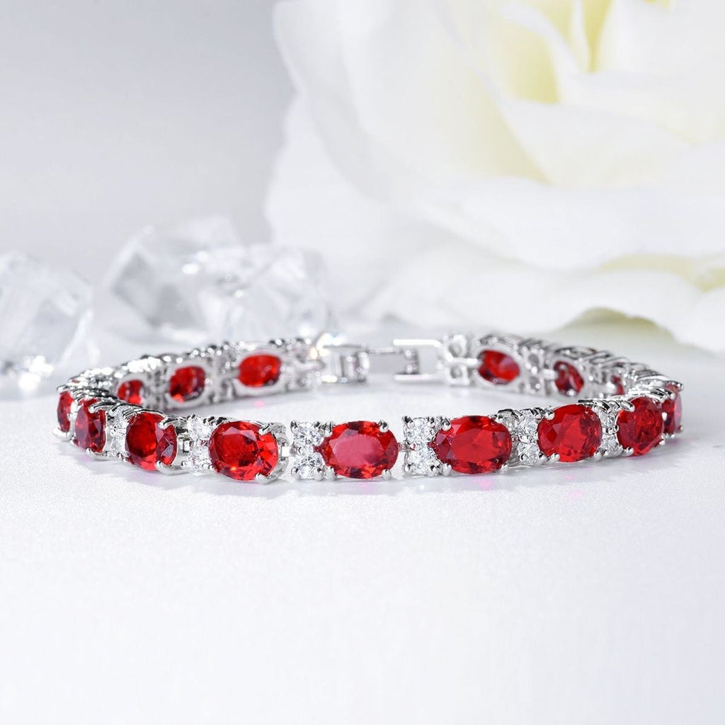 Tennis Ruby Red Cubic Zirconia American Diamond Bracelet Women Bulk
