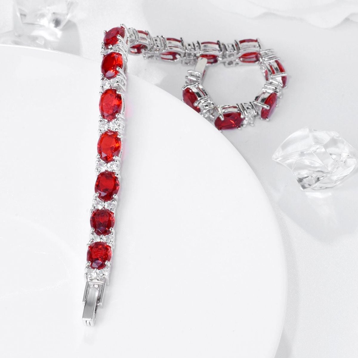 Tennis Ruby Red Cubic Zirconia American Diamond Bracelet Women Bulk