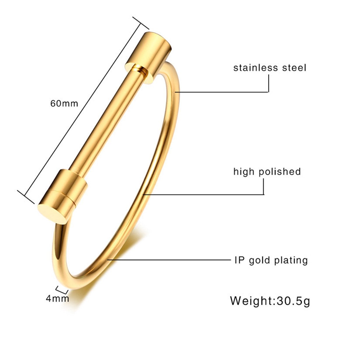 D Shape Bar Horse Shoe Cuff Shackle Stainless Steel Gold Bangle Bulk