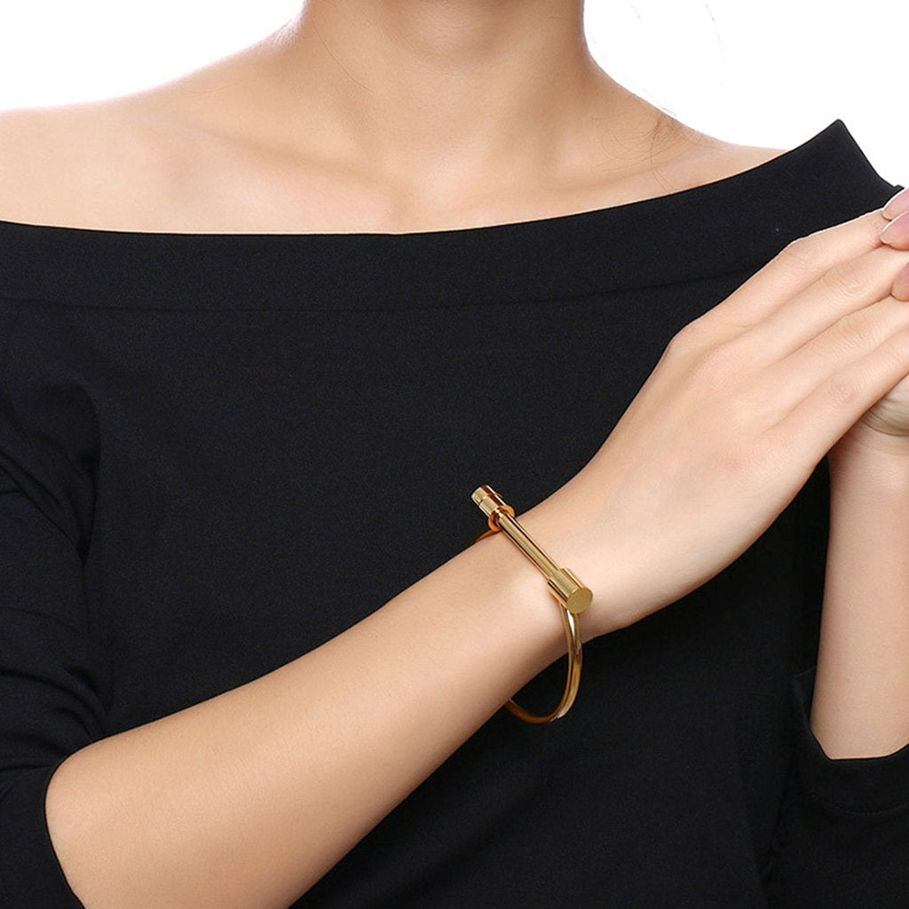 D Shape Bar Horse Shoe Cuff Shackle Stainless Steel Gold Bangle Bulk