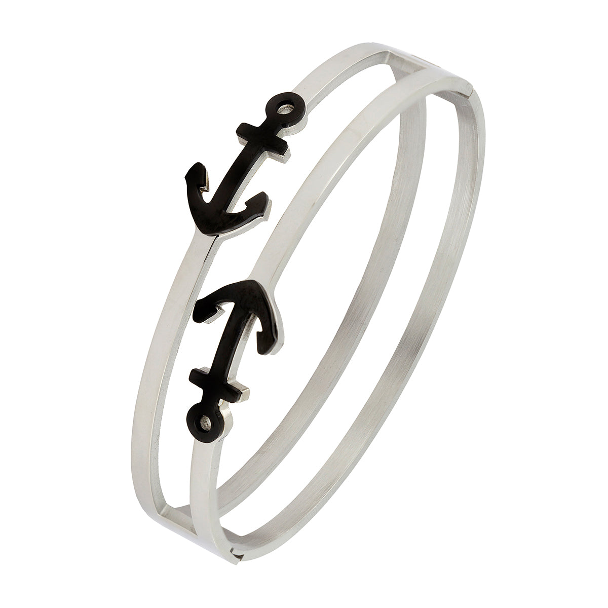 Anchor Black Stainless Steel Silver Bangle Cuff Kada Bracelet Men Main image