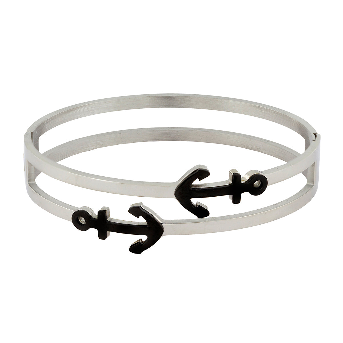 Anchor Black Stainless Steel Silver Bangle Cuff Kada Bracelet Men Secondary image