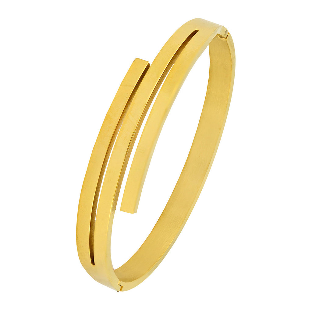Waves 18Kgold Stainless Steel Gold Bangle Cuff Kada Bracelet Men Bulk