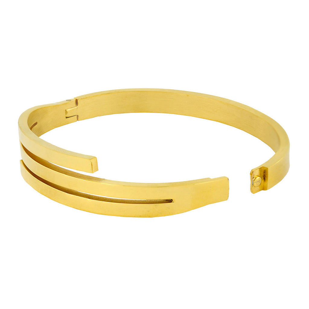 Waves 18Kgold Stainless Steel Gold Bangle Cuff Kada Bracelet Men Bulk