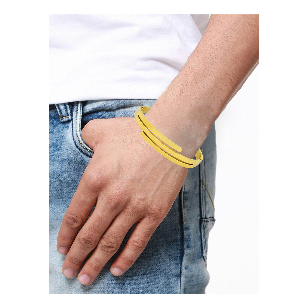 Waves 18Kgold Stainless Steel Gold Bangle Cuff Kada Bracelet Men Bulk