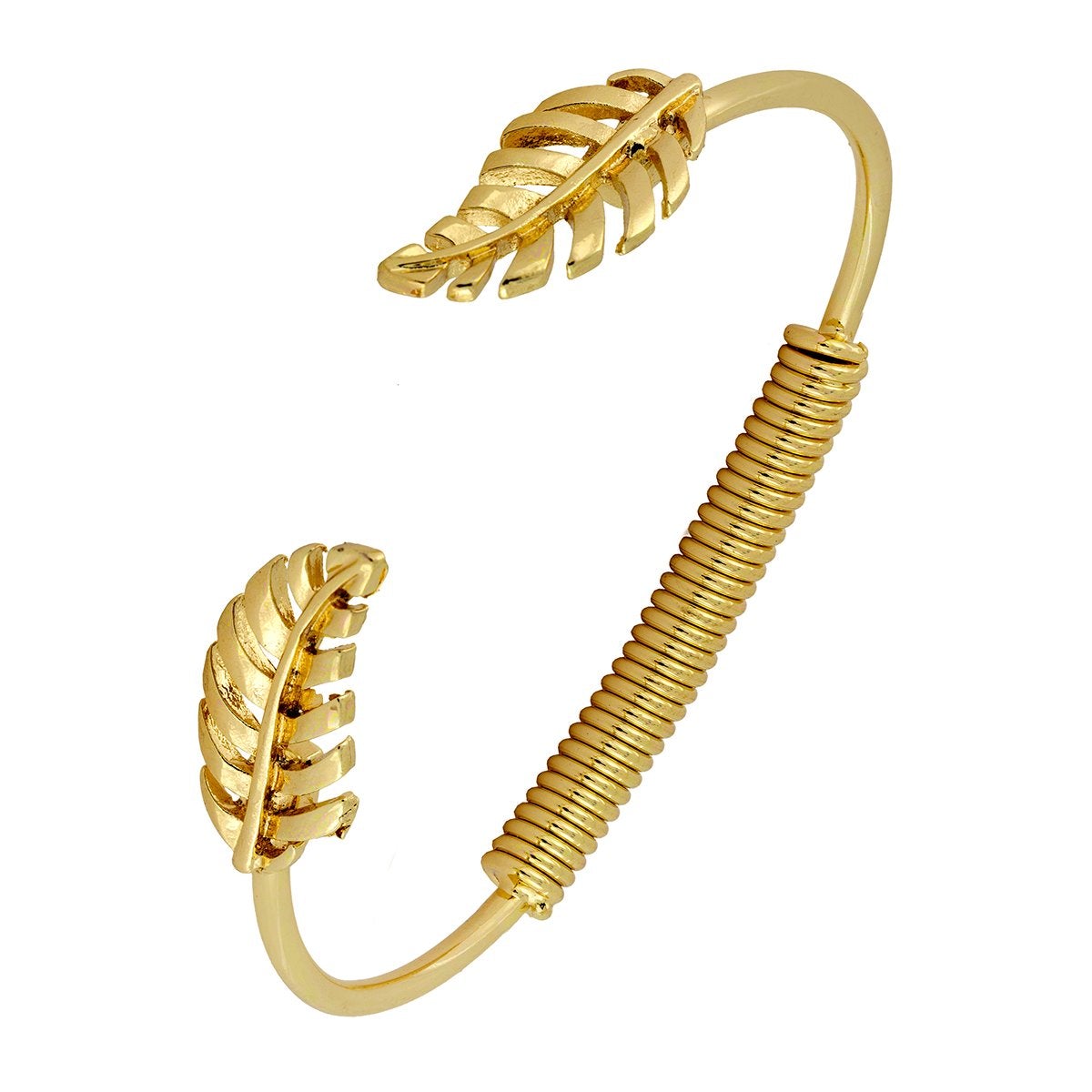 Stylish Etched Leaf 18K Gold Brass Cuff Bracelet For Girls Women Bulk Main image
