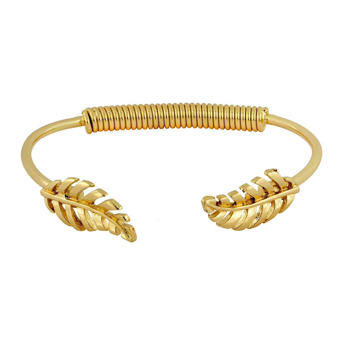 Stylish Etched Leaf 18K Gold Brass Cuff Bracelet For Girls Women Bulk Secondary image
