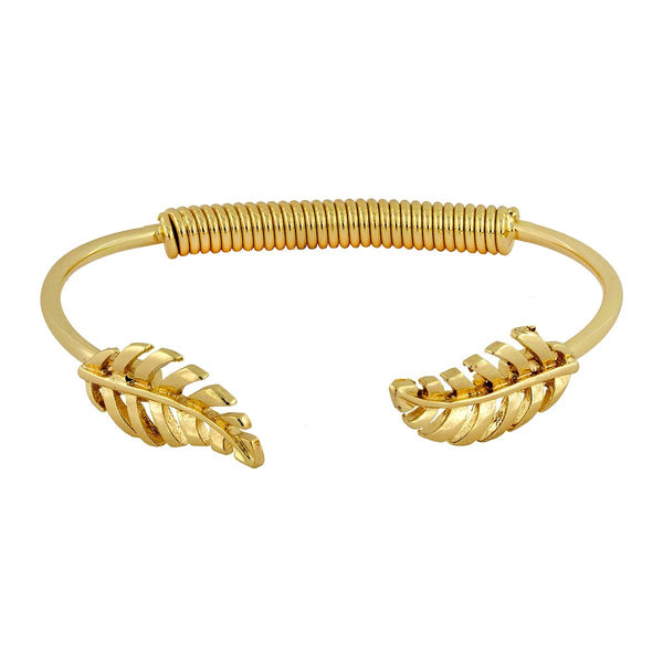 Stylish Etched Leaf 18K Gold Brass Cuff Bracelet For Girls Women Bulk Secondary image