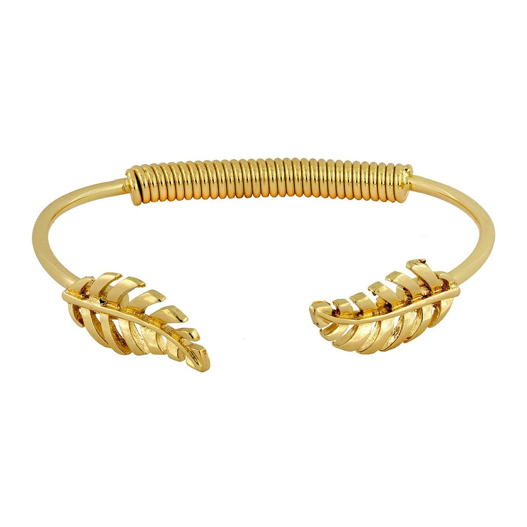Stylish Etched Leaf 18K Gold Brass Cuff Bracelet For Girls Women Bulk